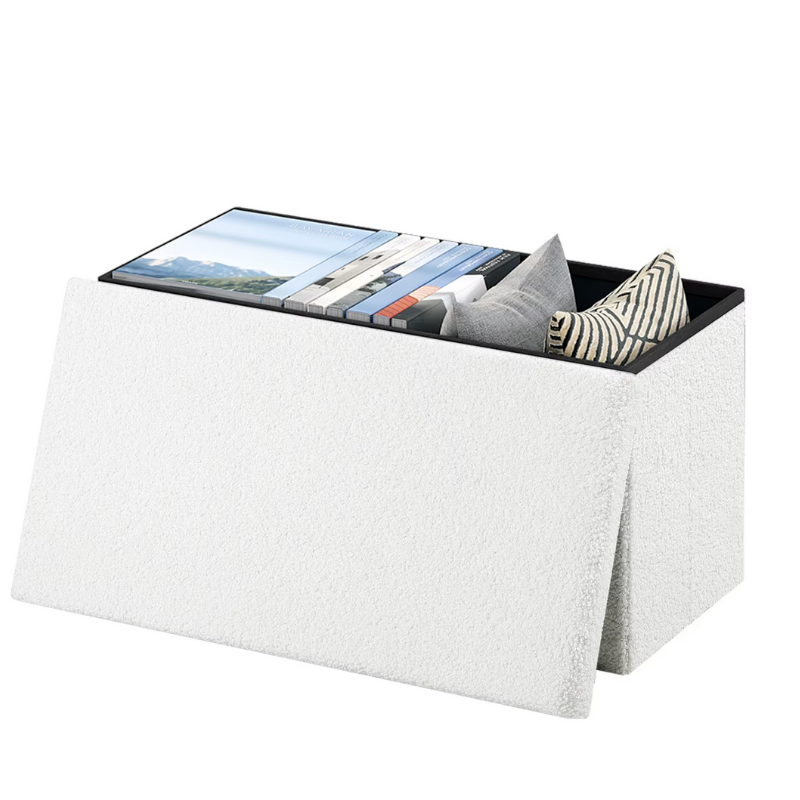 Banc Coffre Pliable en Tissu Teddy | Design Scandinave et Rangement 80L