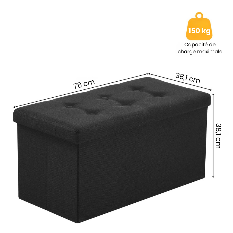 Banc Coffre Pliable Noir avec Assise Confortable | Design Décoratif