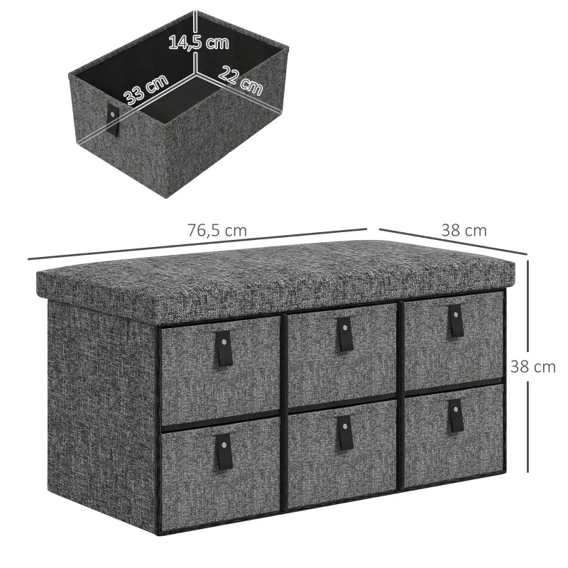 Banc à Chaussures Rembourré Gris | Design Moderne avec 6 Tiroirs de Rangement