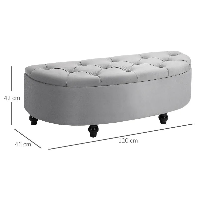 Banc Coffre Velours Gris | Design Chic et Rangement Discret