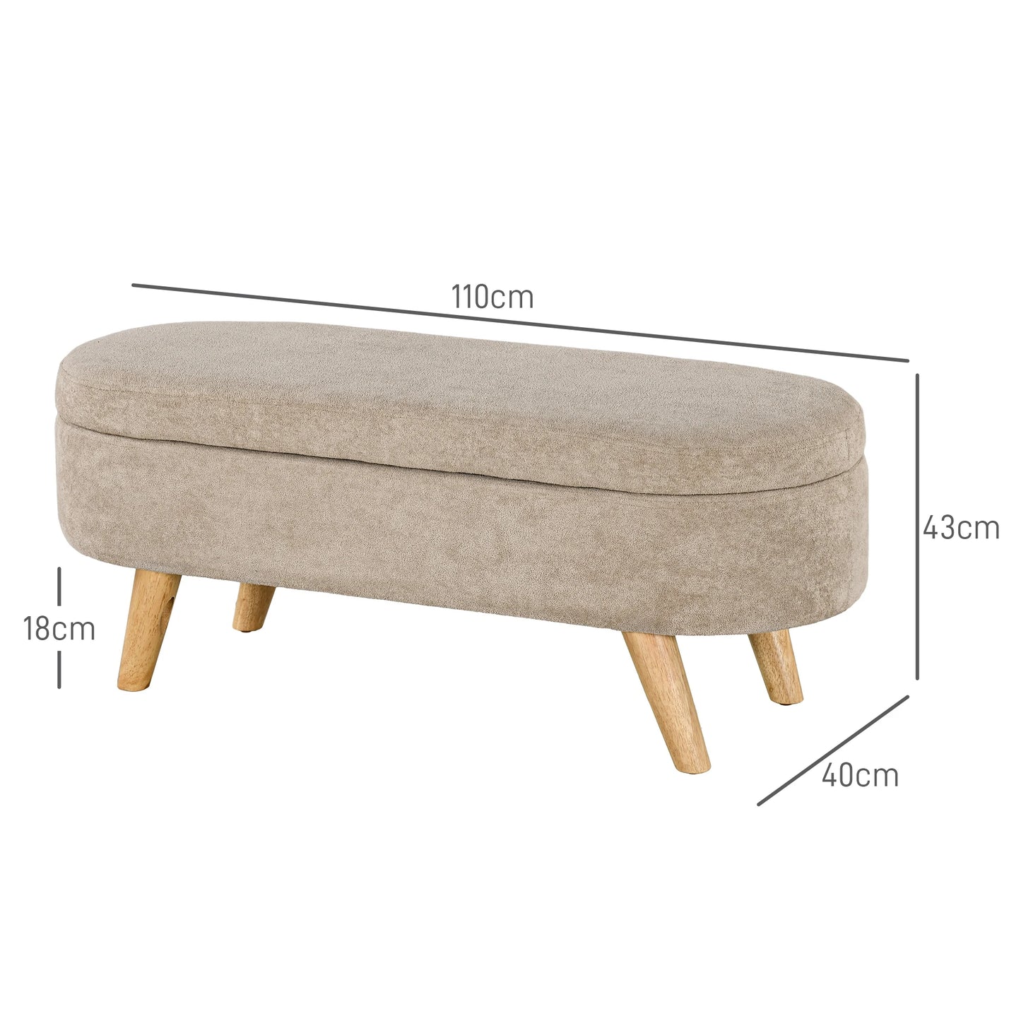 Banc Coffre de Rangement Ovale en Velours Beige | Design Scandinave Élégant