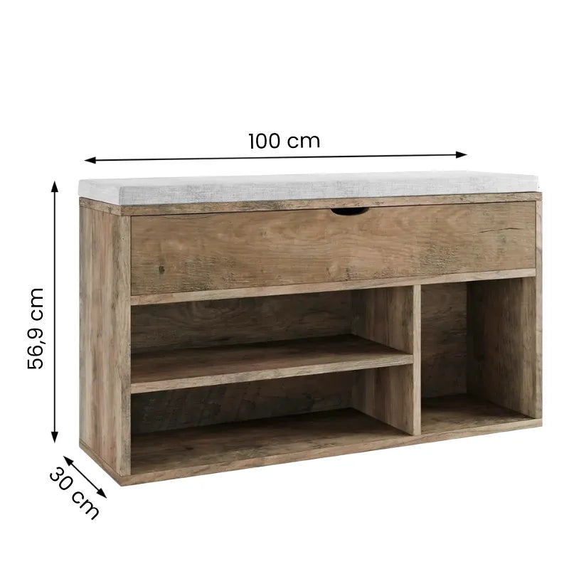 Banc à chaussures Maison Banc avec coussin, design compact et espaces de rangement astucieux pour l'entrée ou le vestibule.