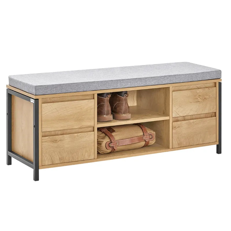 Banc à chaussures scandinave en bois naturel avec espace de rangement, design moderne et épuré, idéal pour l'entrée.