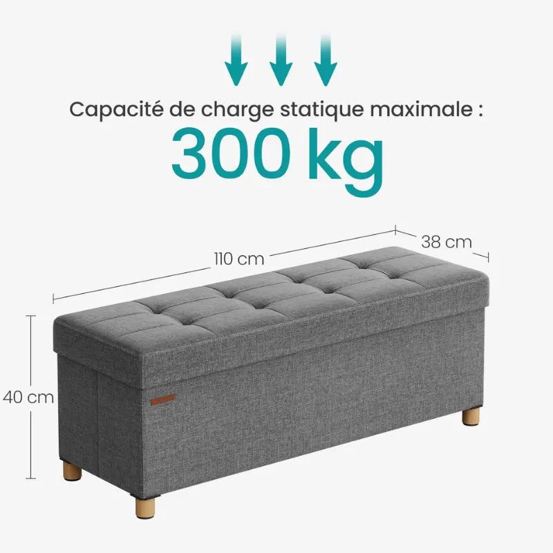 Banc de rangement pliant gris de style moderne, avec design décoratif, fabriqué par Maison Banc, pour espace pratique et élégant.