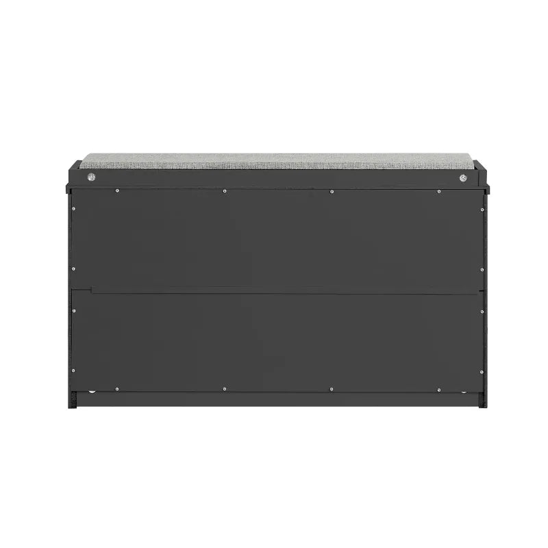Banc d'entrée design nordique noir avec espace de rangement à chaussures, style minimaliste et pratique, par Maison Banc