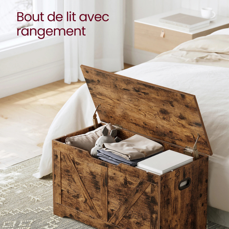 Banc Coffre de Rangement Rustique | Style Grange avec Charnières de Sécurité