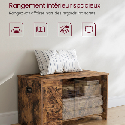 Banc Coffre de Rangement Rustique | Style Grange avec Charnières de Sécurité