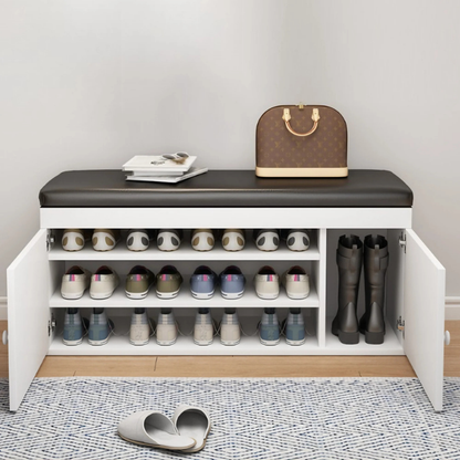 Banc à Chaussures avec Rangement | Design Élégant en Similicuir et Bois
