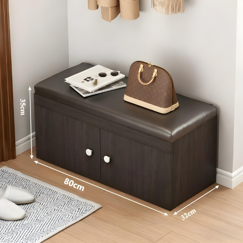 Banc à Chaussures avec Rangement | Design Élégant en Similicuir et Bois