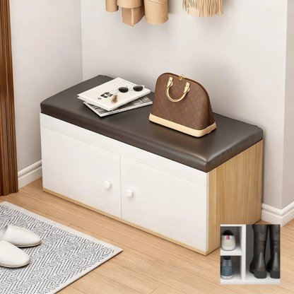 Banc à Chaussures avec Rangement | Design Élégant en Similicuir et Bois