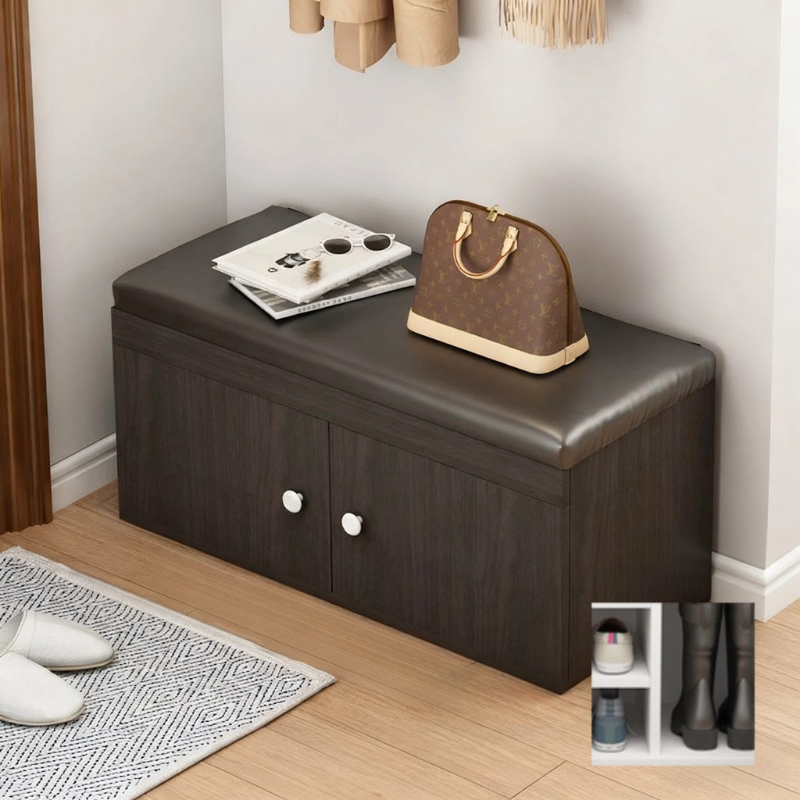 Banc à Chaussures avec Rangement | Design Élégant en Similicuir et Bois