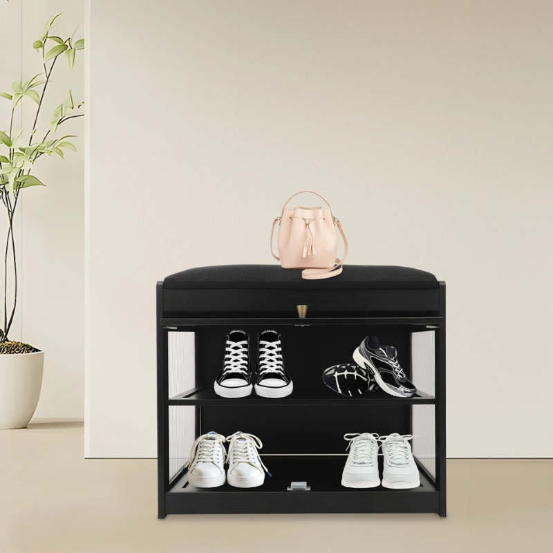 Banc à Chaussures Noir avec Assise | Design Nordique Minimaliste
