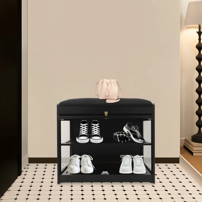 Banc à Chaussures Noir avec Assise | Design Nordique Minimaliste
