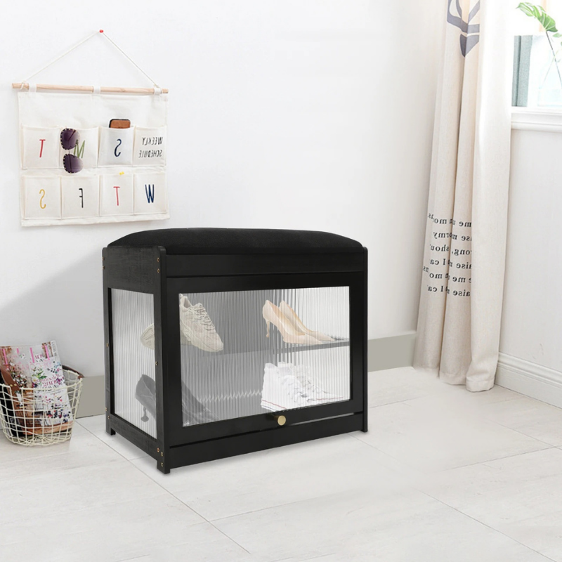 Banc à Chaussures Noir avec Assise | Design Nordique Minimaliste