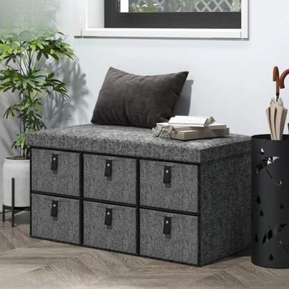 Banc à Chaussures Rembourré Gris | Design Moderne avec 6 Tiroirs de Rangement