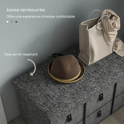 Banc à Chaussures Rembourré Gris | Design Moderne avec 6 Tiroirs de Rangement