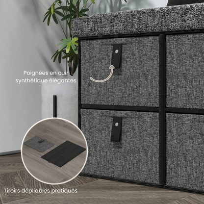 Banc à Chaussures Rembourré Gris | Design Moderne avec 6 Tiroirs de Rangement