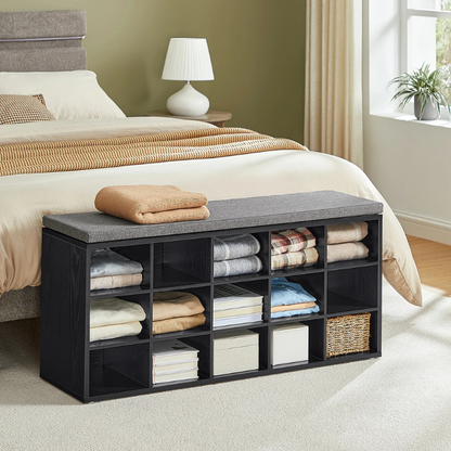 Banc à Chaussures Design Scandinave avec Assise Rembourrée | 9 Compartiments