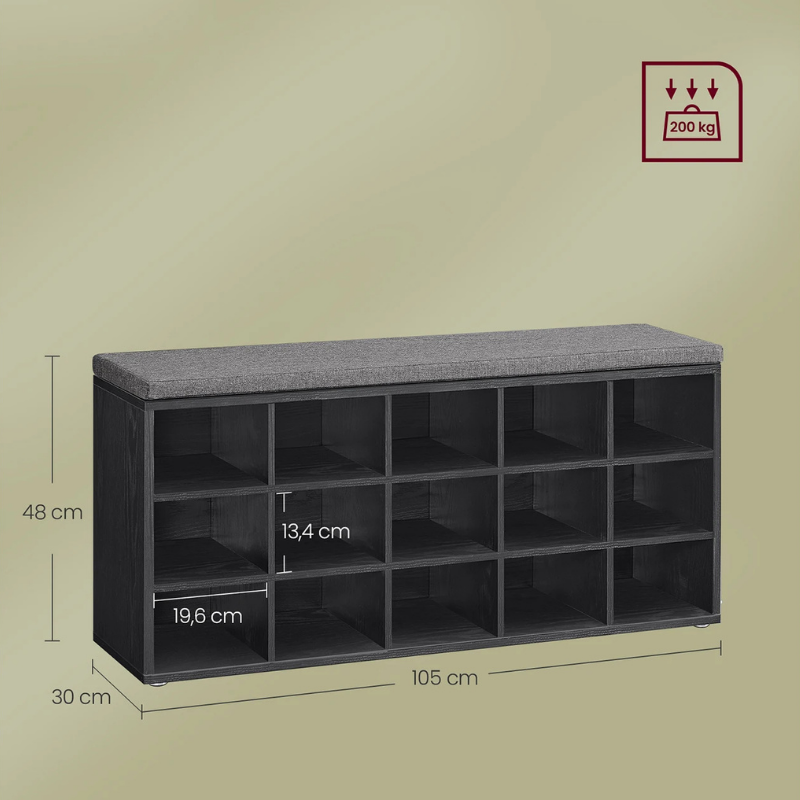 Banc à Chaussures Design Scandinave avec Assise Rembourrée | 9 Compartiments