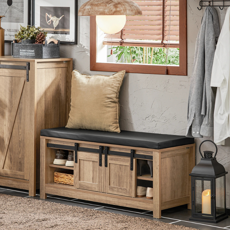 Banc à Chaussures Scandinave Décoratif avec Rangement | Bois Naturel et Assise Confort