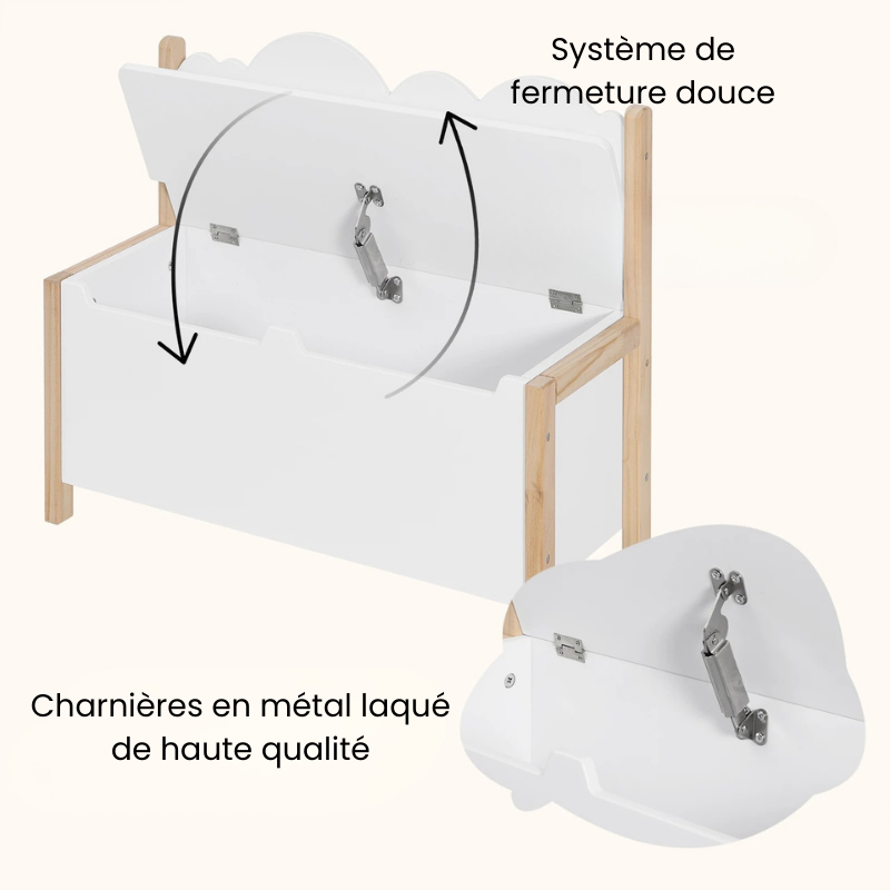 Banc Coffre Enfant en Bois avec Dossier | Assise de Rangement Décorative