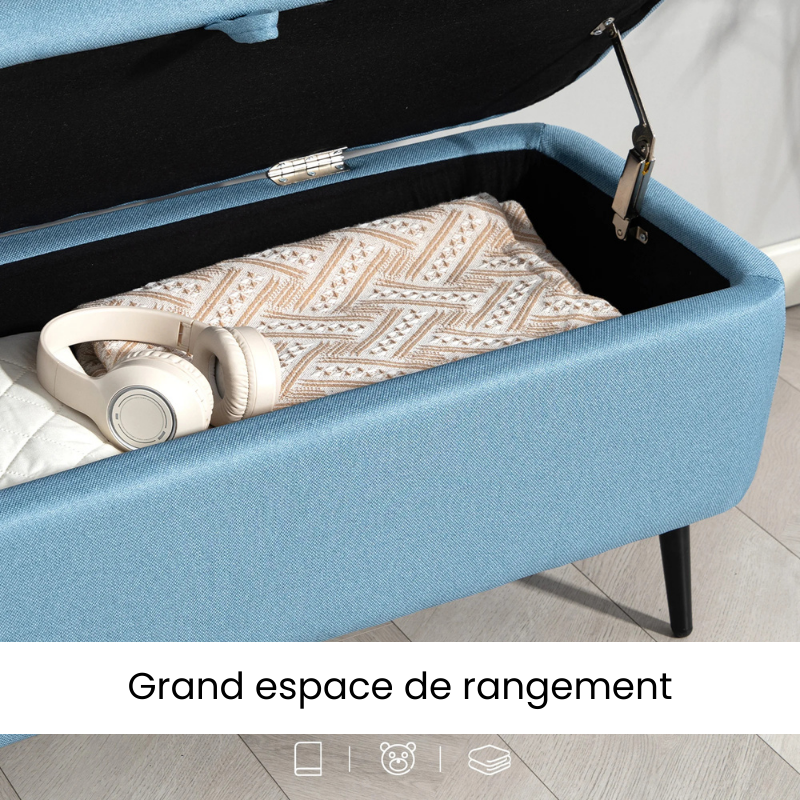 Banc de Rangement Scandinave Bleu avec Coffre | Design Minimaliste