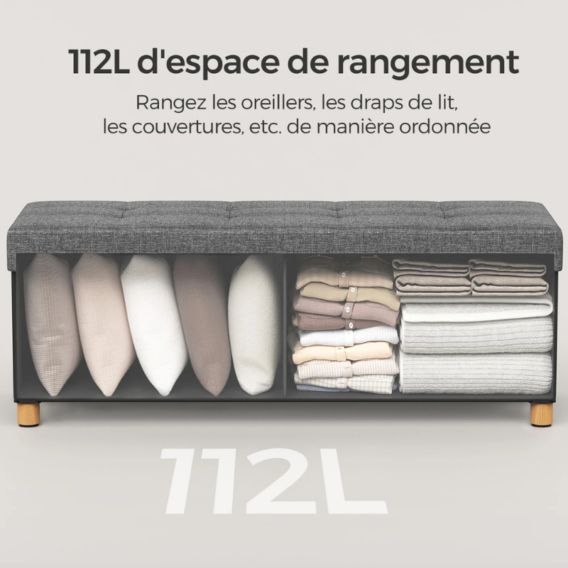 Banc de Rangement Pliant Gris | Design Moderne Décoratif