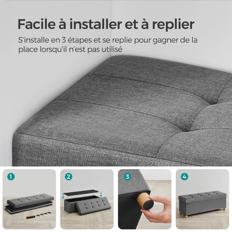Banc de Rangement Pliant Gris | Design Moderne Décoratif