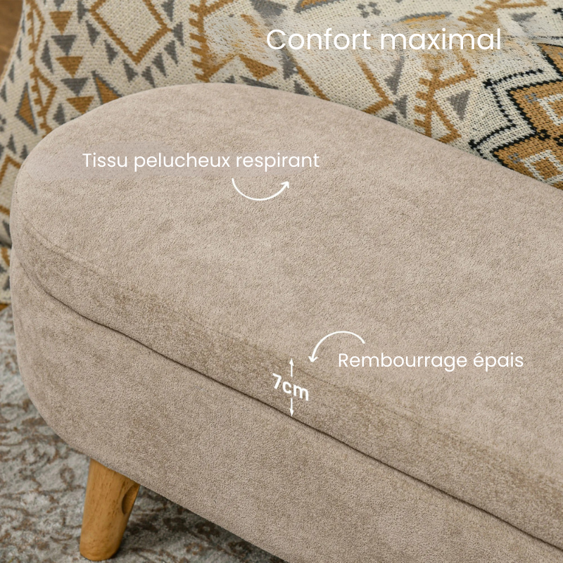 Banc Coffre de Rangement Ovale en Velours Beige | Design Scandinave Élégant