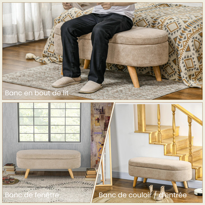 Banc Coffre de Rangement Ovale en Velours Beige | Design Scandinave Élégant