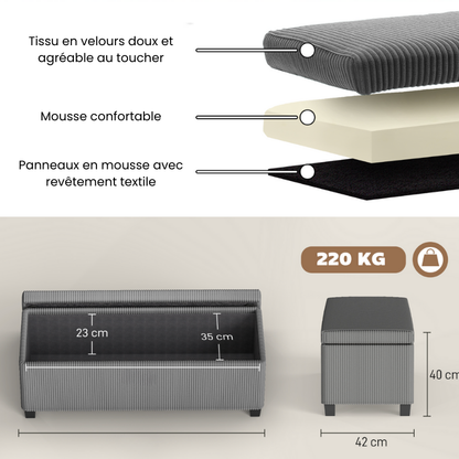 Banc de Rangement avec Coffre en Velours Côtelé | Design Moderne