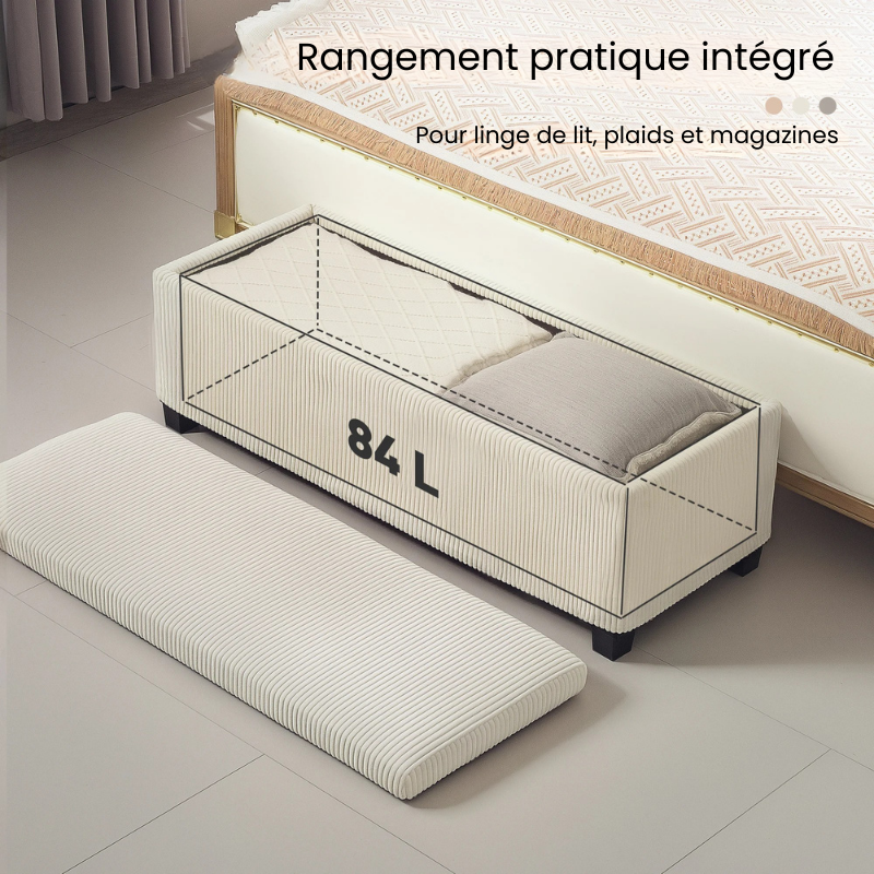 Banc de Rangement avec Coffre en Velours Côtelé | Design Moderne