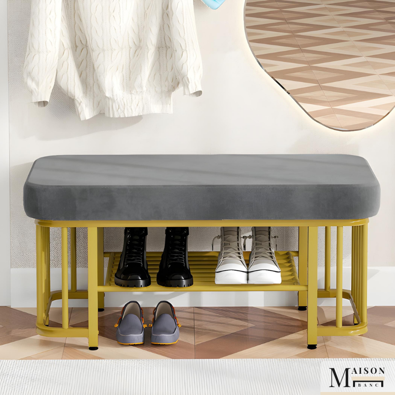 Banc à Chaussures Gris | Assise Velours Confortable et Design Moderne