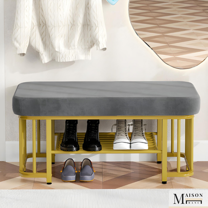 Banc à Chaussures Gris | Assise Velours Confortable et Design Moderne