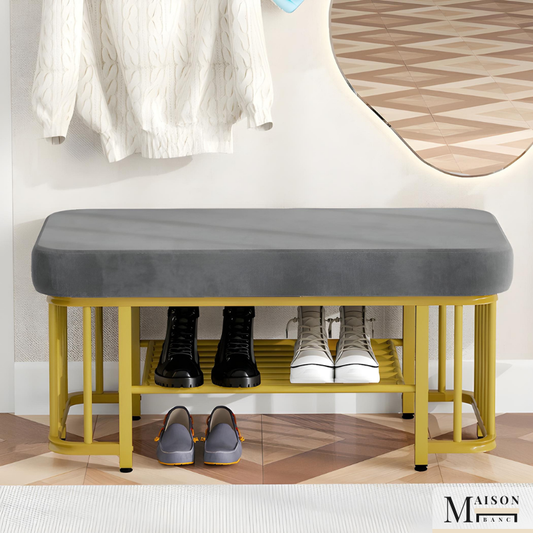 Banc à Chaussures Gris | Assise Velours Confortable et Design Moderne