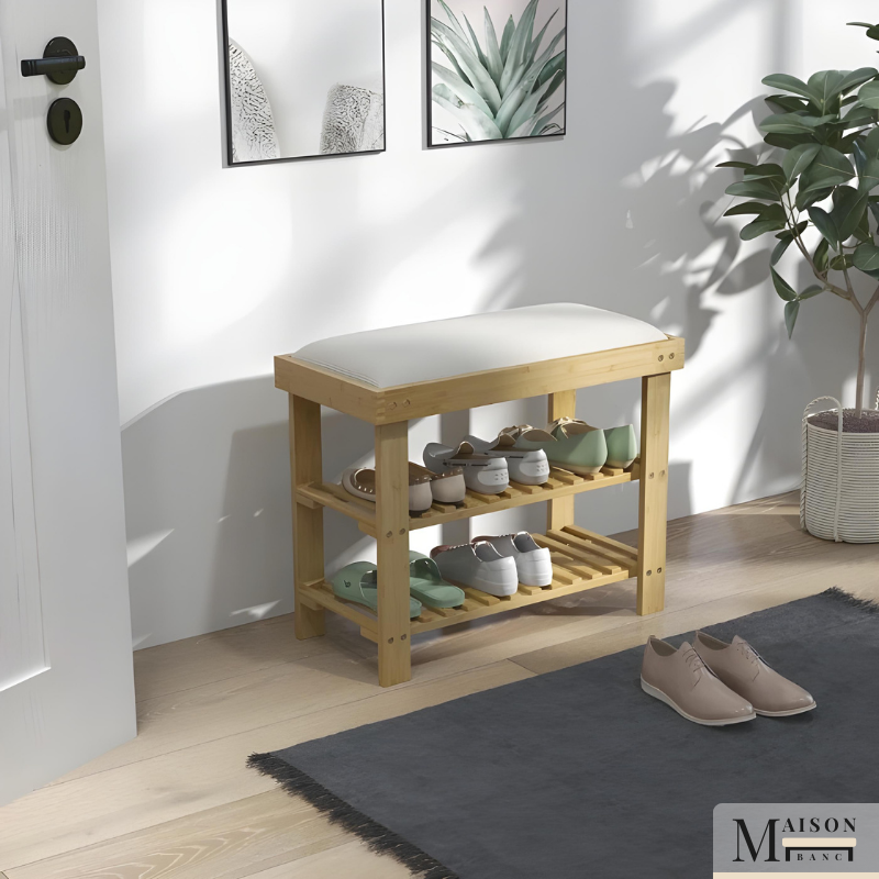 Banc d’Entrée Scandinave en Bambou avec Rangement | Assise Confort Minimaliste