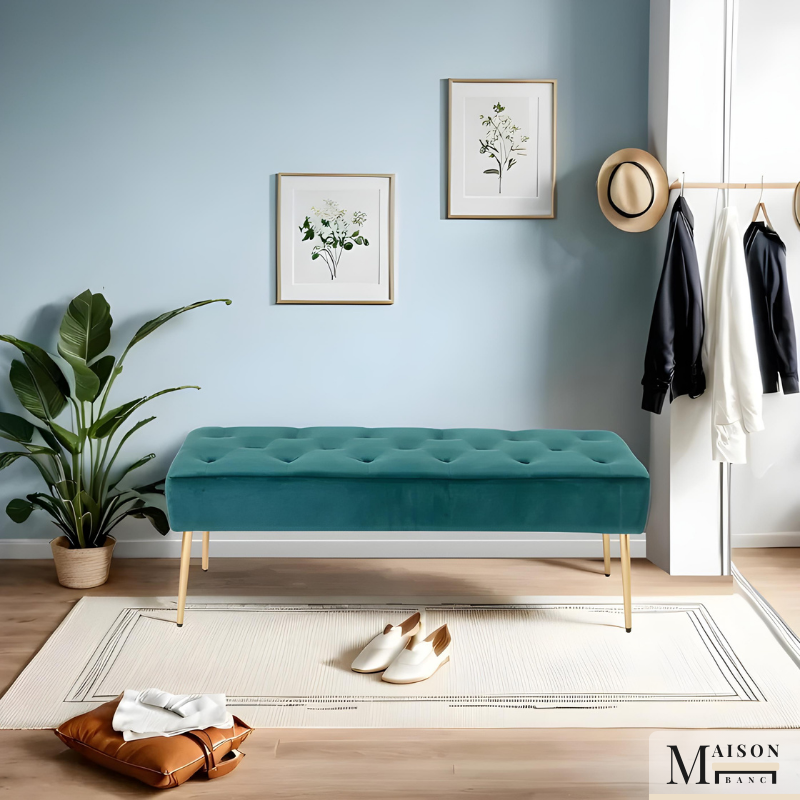 Banc Bout de Lit en Velours Rembourré | Design Minimaliste