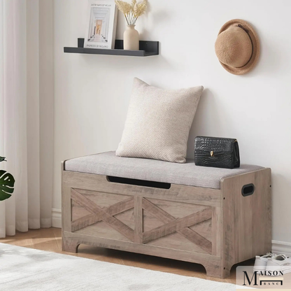 Banc Coffre en Bois avec Rangement | Design Décoratif et Assise Confortable