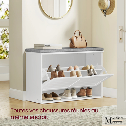 Banc d'Entrée Design Scandinave | Assise Rembourrée et Rangement 3 Niveaux