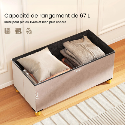 Banc Coffre de Rangement Pliable | Velours Crème et Design Scandinave Élégant
