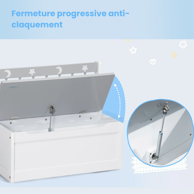 Banc Coffre de Rangement Enfant 2-en-1 Blanc et Gris | Design Scandinave Moderne