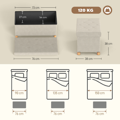 Banc Coffre de Rangement Pliable | Velours Crème et Design Scandinave Élégant