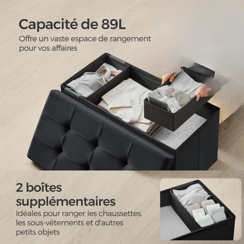 Banc Coffre Pliable de Rangement en Velours | Design Décoratif Minimaliste