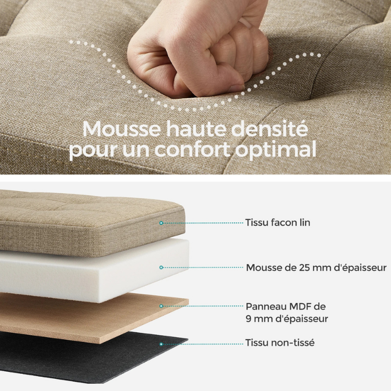 Banc Coffre Pliable en Tissu Lin | Rangement Spacieux et Design Élégant