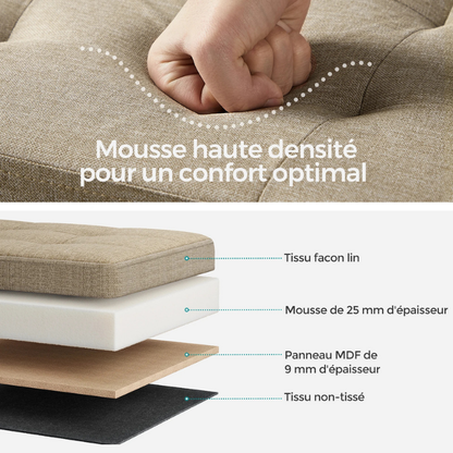 Banc Coffre Pliable en Tissu Lin | Rangement Spacieux et Design Élégant