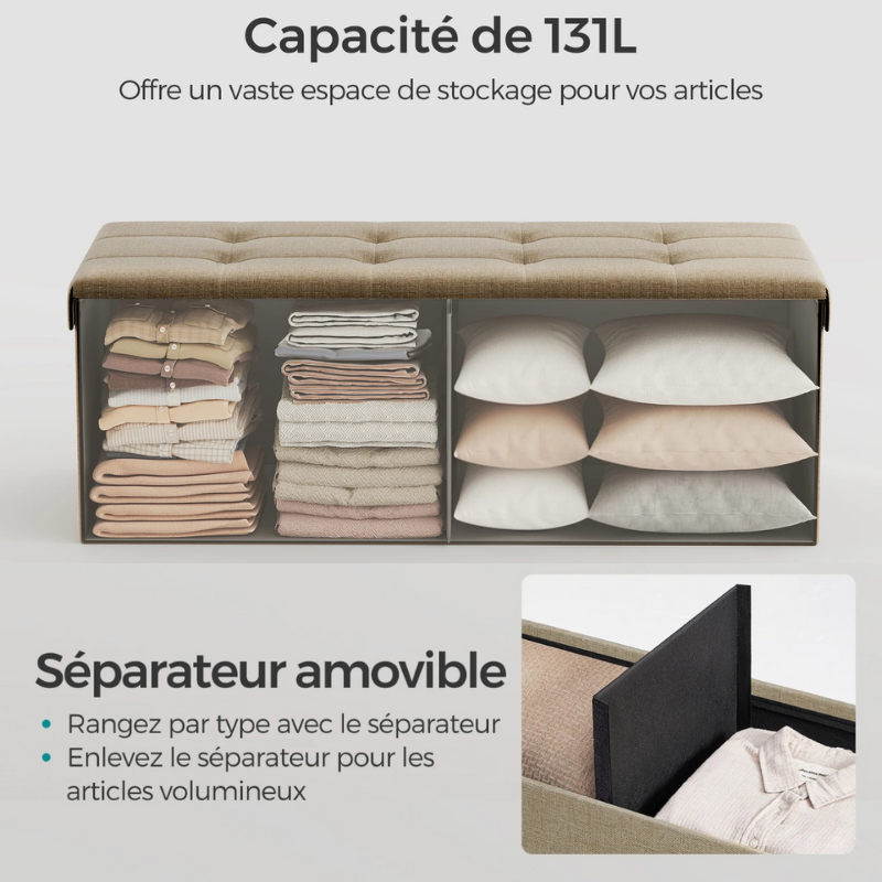 Banc Coffre Pliable en Tissu Lin | Rangement Spacieux et Design Élégant