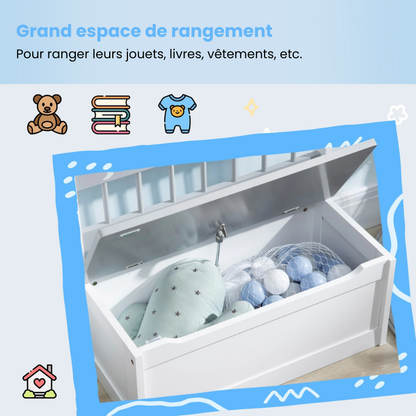 Banc Coffre de Rangement Enfant 2-en-1 Blanc et Gris | Design Scandinave Moderne