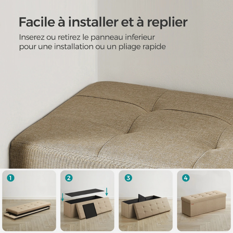 Banc Coffre Pliable en Tissu Lin | Rangement Spacieux et Design Élégant