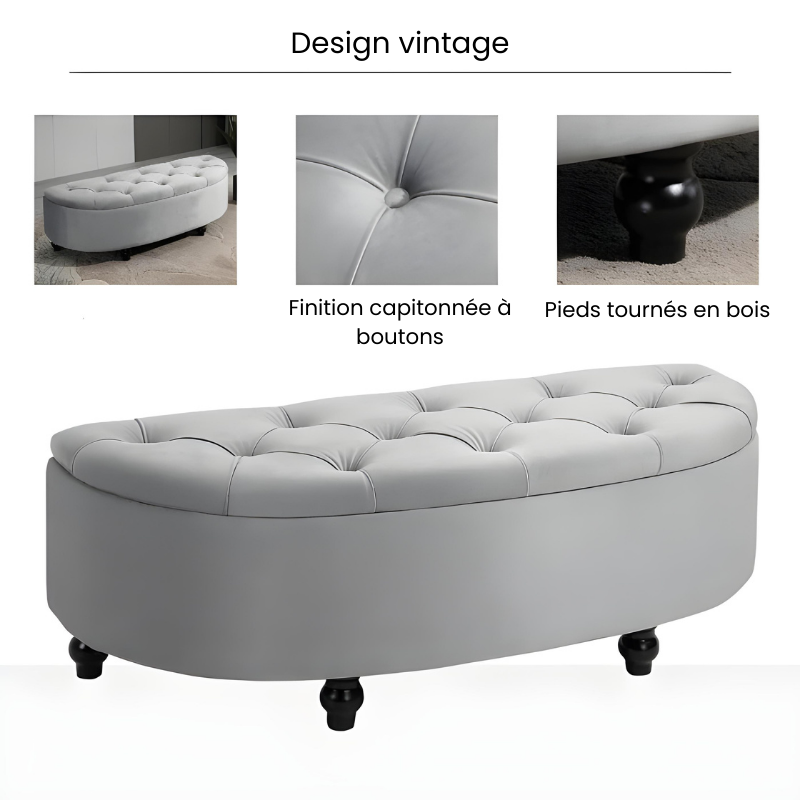 Banc Coffre Velours Gris | Design Chic et Rangement Discret