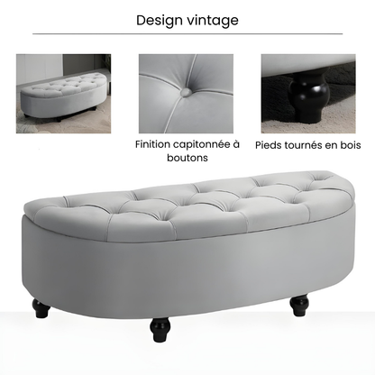 Banc Coffre Velours Gris | Design Chic et Rangement Discret